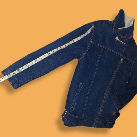 PULL&BEAR Denim Moto Sherpa Jacket Womens Size Large - Picture 10 of 16